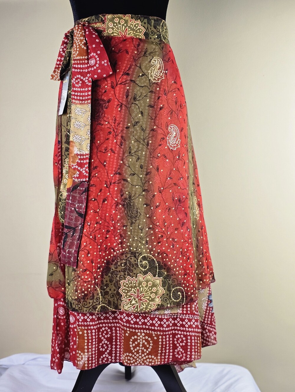Bohemian Magic Wrap Maxi Skirt Tiered Reversible Tie Waist One Size Hawaii